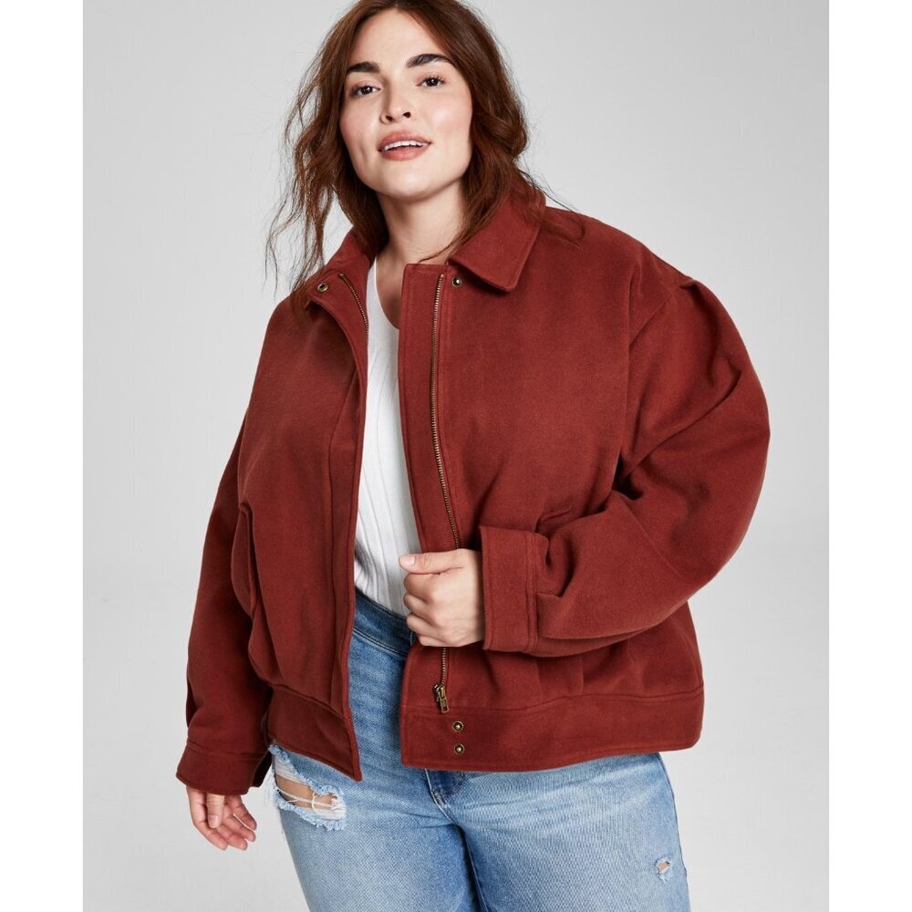 And Now This Womens Plus Size 1X Dropped-Shoulder Bomber Jacket Sonoma Brick $80